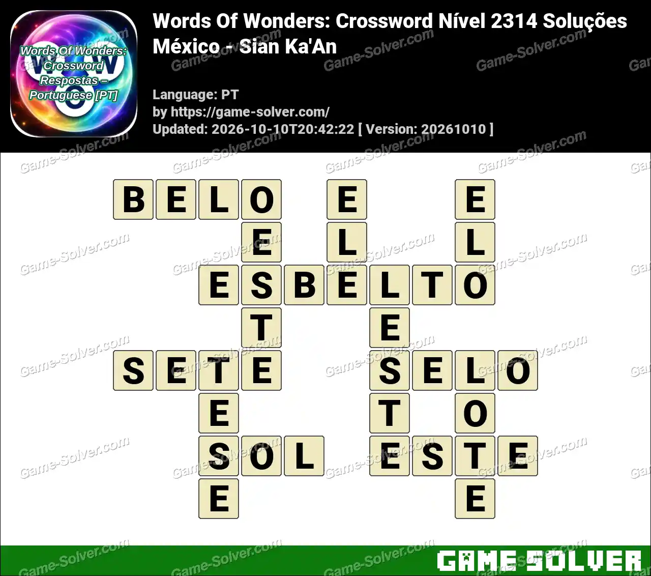 Words Of Wonders: Crossword Nível 2314 Soluções – México – Sian Ka’An